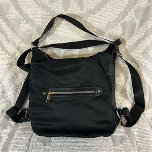 A New Day Convertible Backpack Purse in Black Nylon with Gold Hardware